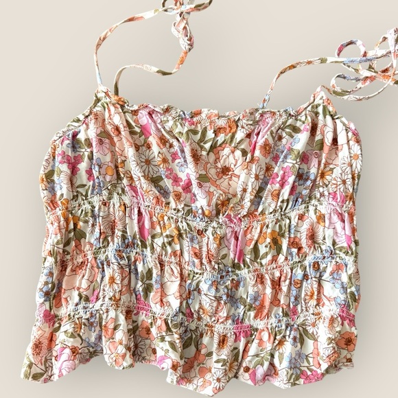 Lucy Star | Smocked Floral Peplum Top | Size L - Picture 3 of 8